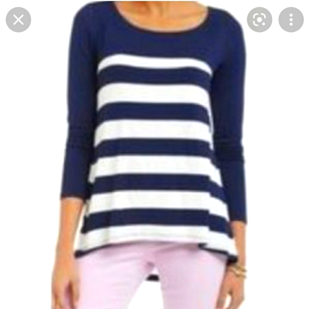 Anthropologie Bordeaux navy blue white striped long sleeve tunic top siz…